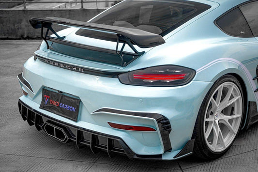 Porsche 718 Cayman / Boxster / GTS 2017-ON with Aftermarket Parts - Rear Bumper (Exhaust Tips Included) Pre-preg Carbon Fiber from TAKD Carbon